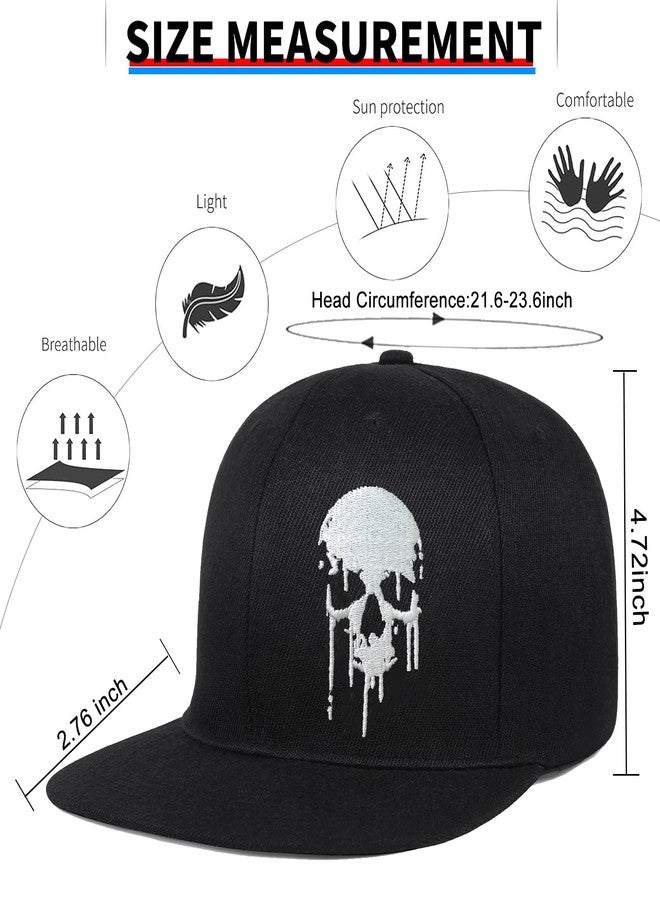 viofre Embroidery Snapback Hats for Men Embroidered Flat Bill Brim Hats for Men Women Skeleton Skull Hat Mens Fitted Adjustable Hip Hop Cool Cap Snap Back Trucker Golf Hat Mens Baseball Cap Skateboard Gifts - Image 2